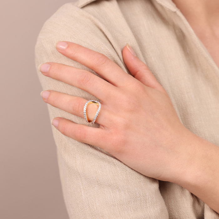 Anello Open Golden a Fascia con Pavé di Cubic Zirconia