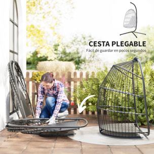 Silla Colgante Huevo con Soporte, Columpio Jardín Exterior con Cesta Plegable, Cojín Anti-UV y Reposacabezas Desmontable para Interior y Exterior, Carga 150 kg, Gris Oscuro