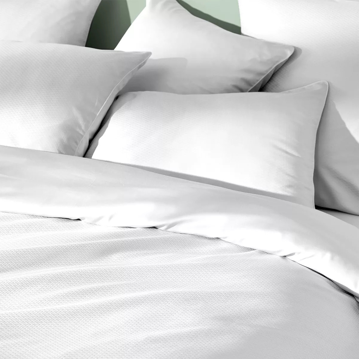 Housse de couette satin de coton motif jacquard blanc Vibrato blanc