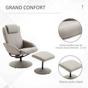 Fauteuil relax inclinable style contemporain avec repose-pieds revêtement synthétique acier gris