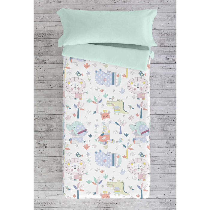 Cool Kids - Saco Nórdico Estampado - Infantil - Con cremallera - Incluye 1 Funda de Almohada - 100% Algodón - Clk Jungla