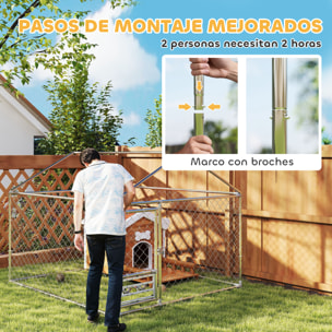 Perrera de Exterior con Techo 2x2x1,55 m Jaula para Perros de Acero Galvanizado con Techo Impermeable Soporte para Comida Giratorio y Ajustable 2 Cuencos para Perros Medianos y Pequeños