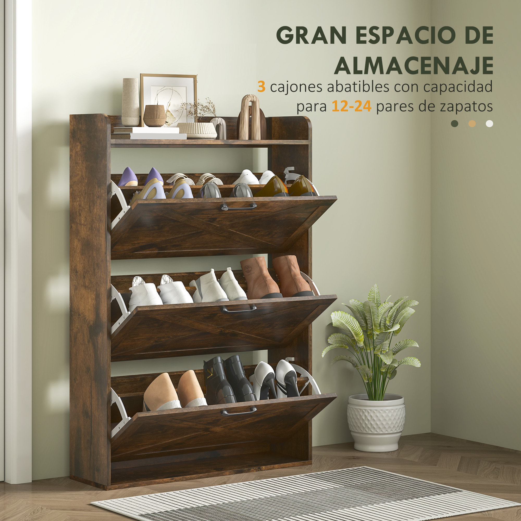 Mueble Zapatero de 3 Puertas Zapatero Estrecho con Estantes Ajustables Estilo Industrial para 24 Pares de Zapatos Mueble Auxiliar para Recibidor Entrada 80x24x118 cm Marrón Rústico
