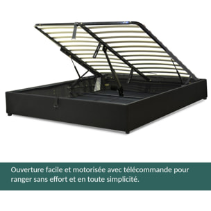 Lit coffre Futura | Ouverture électrique avec télécommande | Espace de stockage jusqu'à 900 L | Simili cuir | Noir