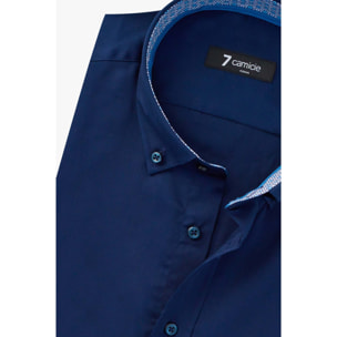 camicia uomo 1 bottone button down slim Satin Unito Blu