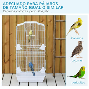 Jaula para Pájaros con Puertas Comederos Bandeja Extraíble 47,5x36x91 cm Blanco