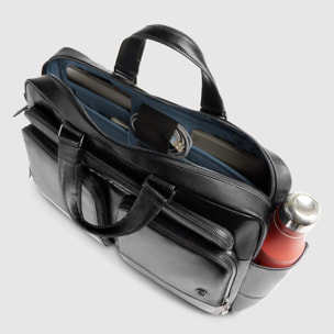 Piquadro Borsa porta in pelle porta pc e iPad® con protezione antiurto, tasca porta bottiglia