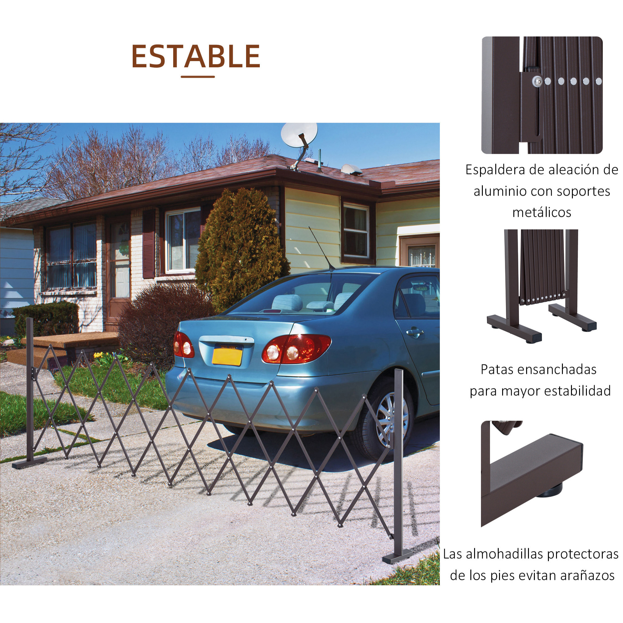 Valla de Jardín Exterior de Aleación de Aluminio Puerta de Jardín Exterior Extensible Valla Metálica para Decoración Terraza Patio 250x31x103,5 cm Café Oscuro