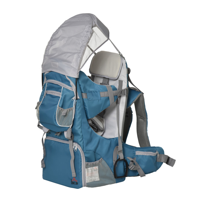 Mochila Portabebés con Protector de Lluvia y Sol Azul y Gris