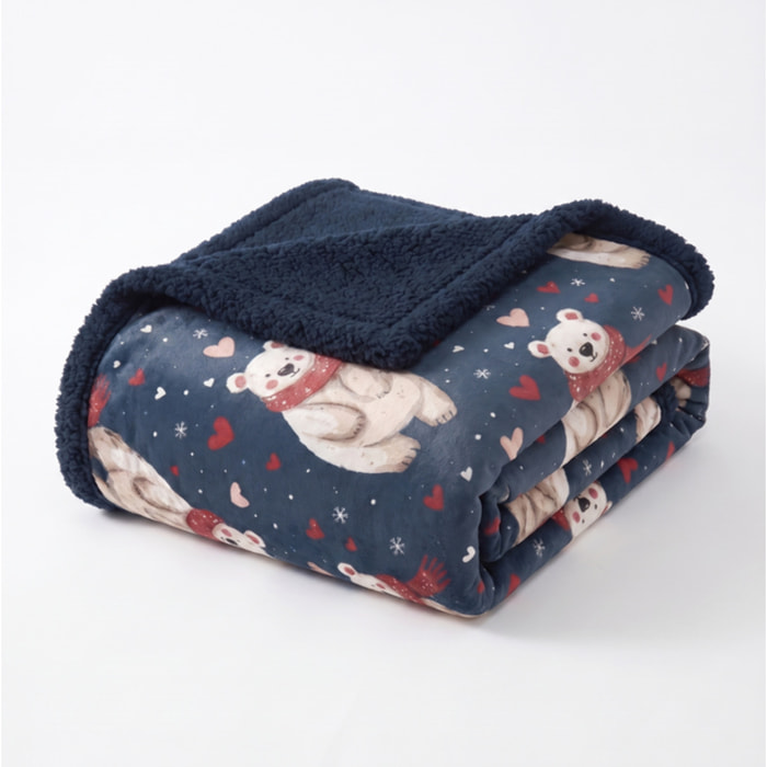 Plaid fantasia orsetti in poliestere - Blu