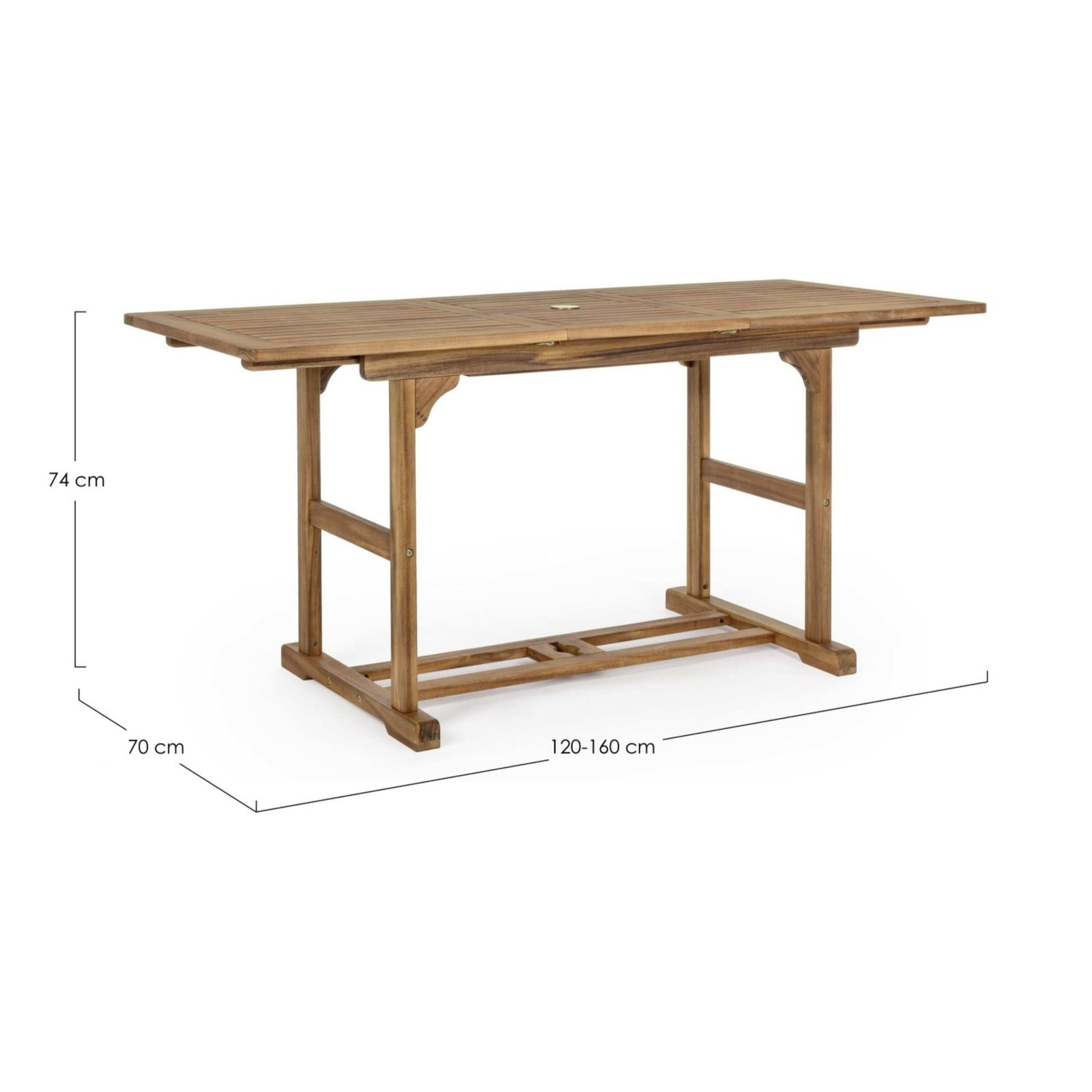 Tavolo allungabile NOEMI in legno di acacia, 120×70 cm – 160×70 cm