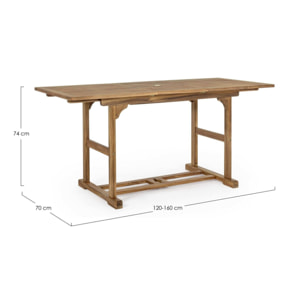 Tavolo allungabile NOEMI in legno di acacia, 120×70 cm – 160×70 cm