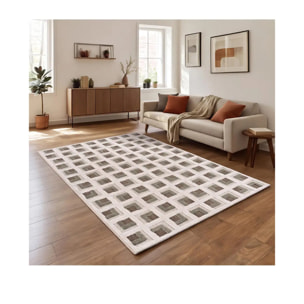 CANDELA Alfombra geométrica con relieve marrón y blanco, varias medidas disponibles.