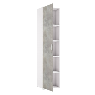 Armadio multiuso Aquilegia, Mobile lineare a 1 Anta battenti e 4 ripiani regolabili, Mobile a colonna per bagno, 100% Made in Italy, Cm 45x45h195, Cemento e Bianco