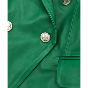 Giacca blazer doppio petto in pelle naturale verde