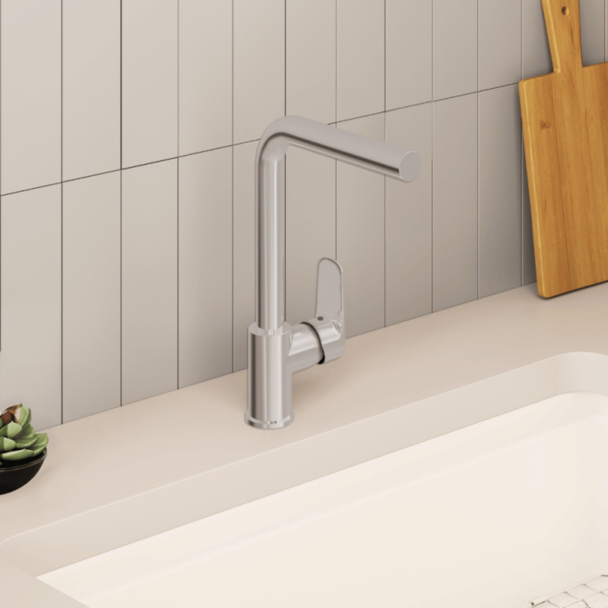 Robinet de cuisine bec haut Flow Square chromé