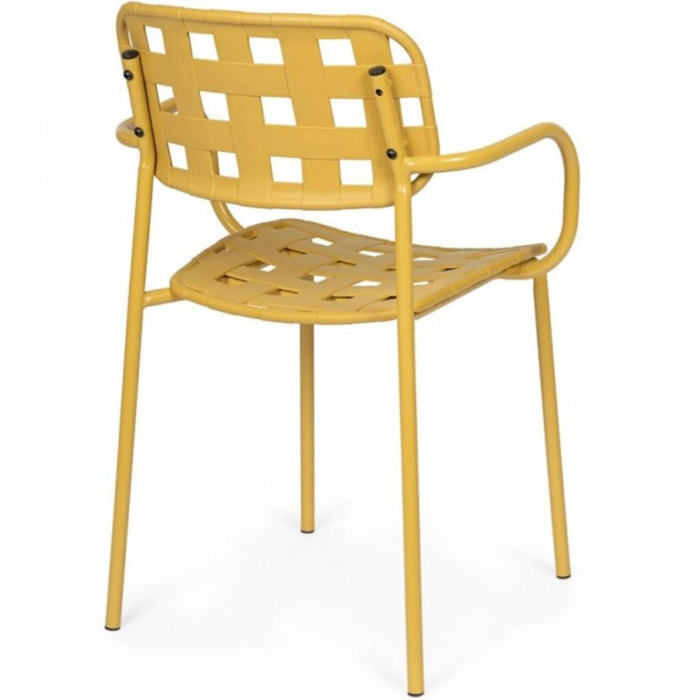 Set di 4 sedie CLOVER in polipropilene giallo e struttura acciaio, con braccioli