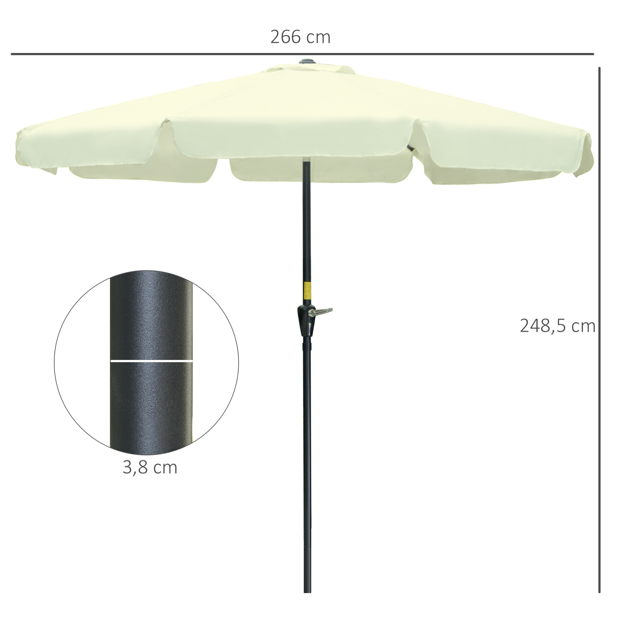 Sombrilla Terraza Exterior Ø266 cm Sombrilla de Jardín Inclinable con Protección UV50+ Poste de Aluminio y Manivela Parasol para Patio Terraza Beige