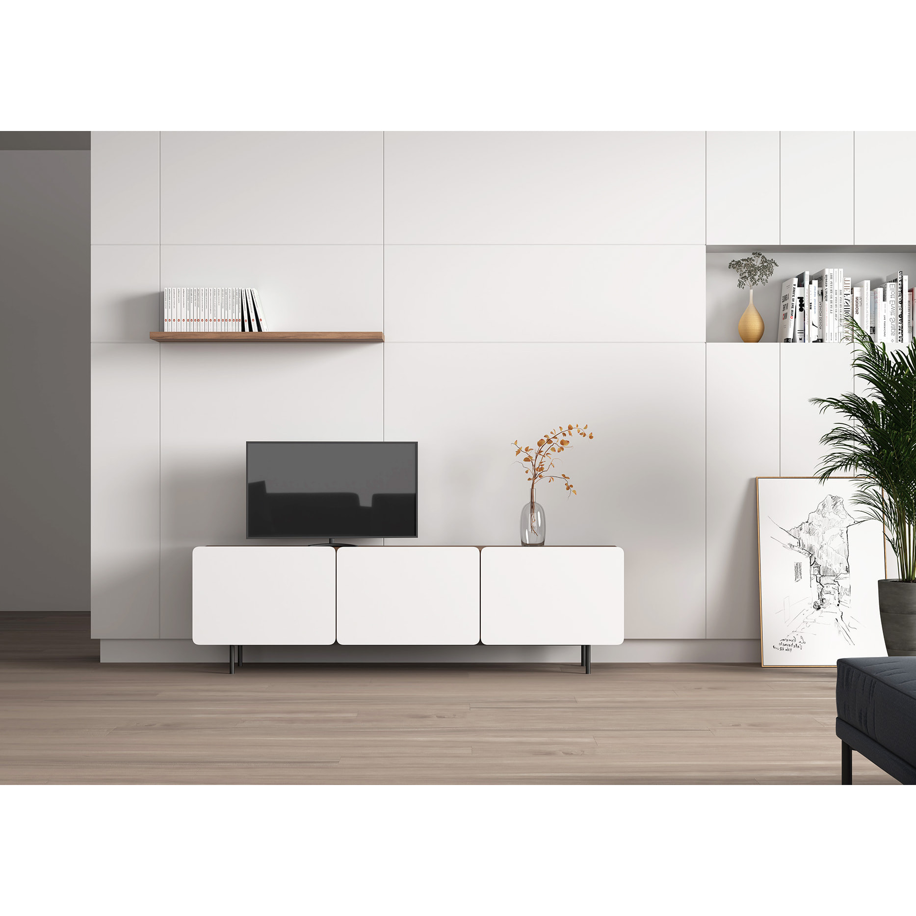 Bajo tv 3 puertas Biscuit nogal-blanco 54x180x44 cm