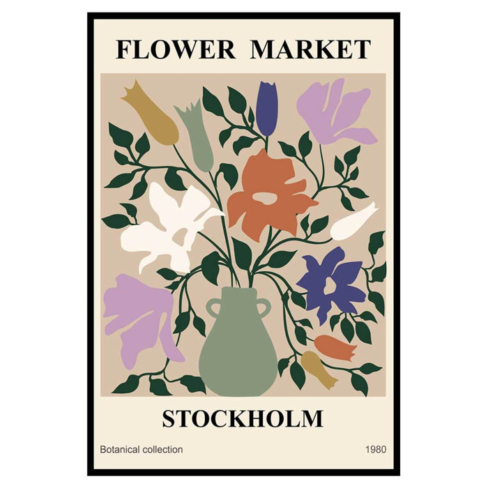 Affiche encadrée bouquet stockholm vintage Affiche + cadre en métal - Noir