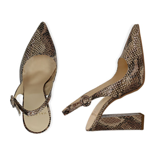 Slingback beige in eco-pelle snake print