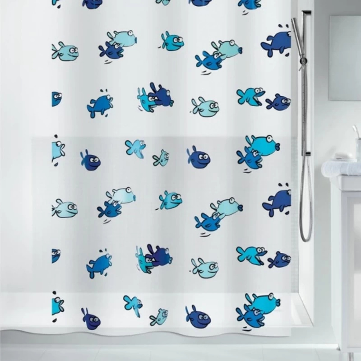 Rideau de douche PEVA HUGO 180x200cm Bleu & Blanc Spirella