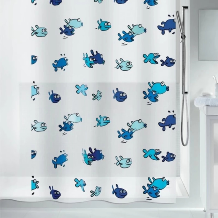 Rideau de douche PEVA HUGO 180x200cm Bleu & Blanc Spirella
