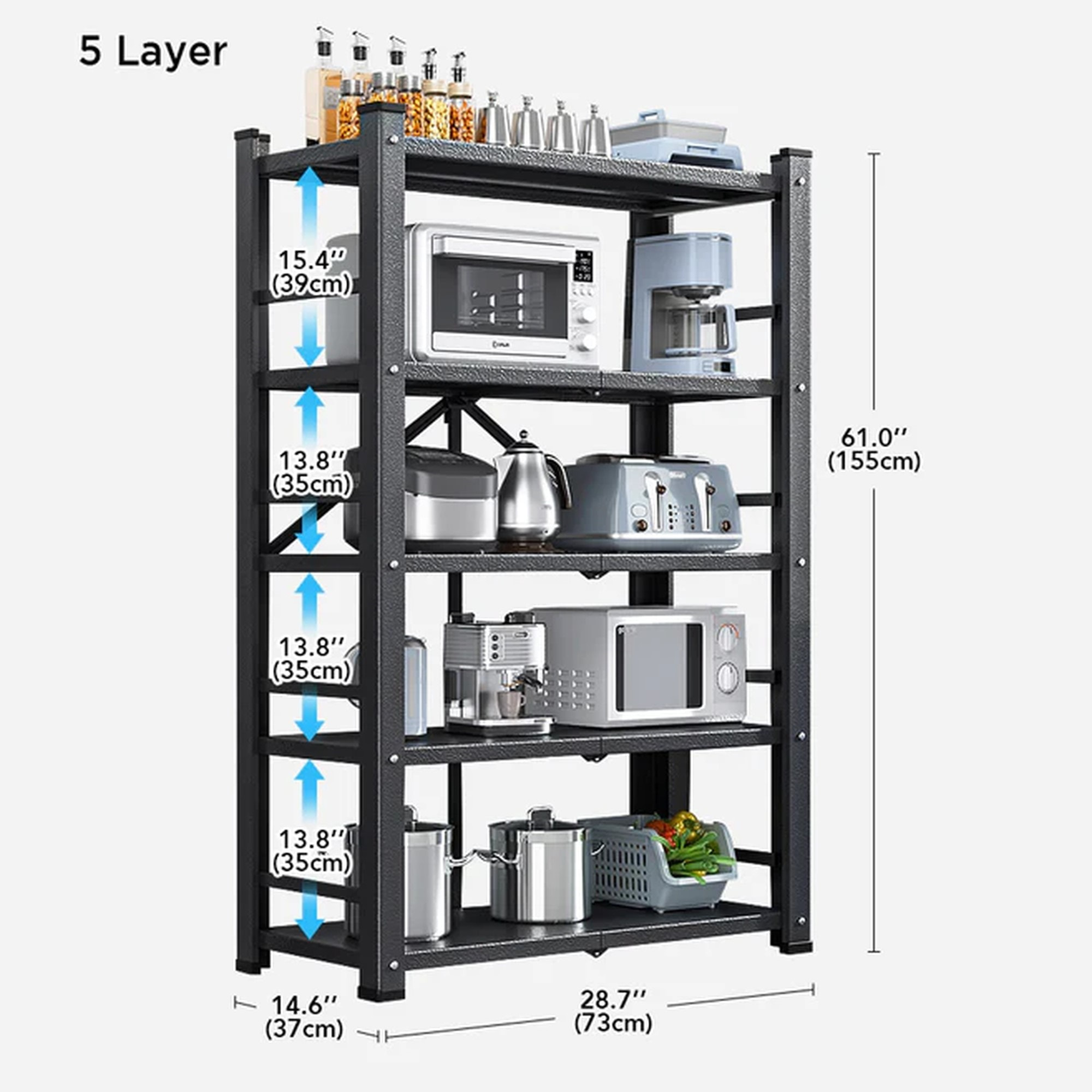 Joybos - estantería de almacenaje de 5 estantes en metal 73x37x155cm negro