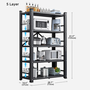 Joybos - estantería de almacenaje de 5 estantes en metal 73x37x155cm negro
