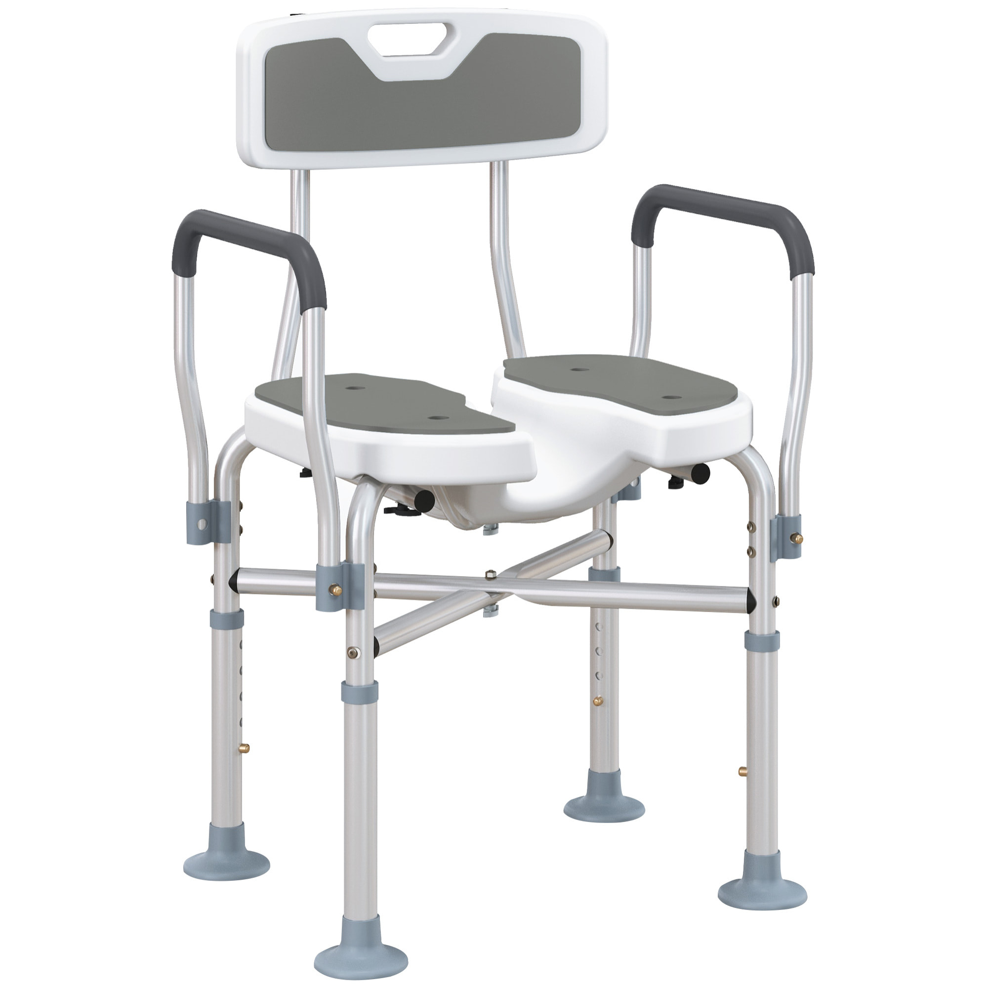 Silla Ducha Personas Mayores, Silla de Ducha con Asiento Ranurado, Altura Regulable, Taburete de Baño Antideslizante con Respaldo y Reposabrazos, Carga 136 kg, para Discapacitados, Gris