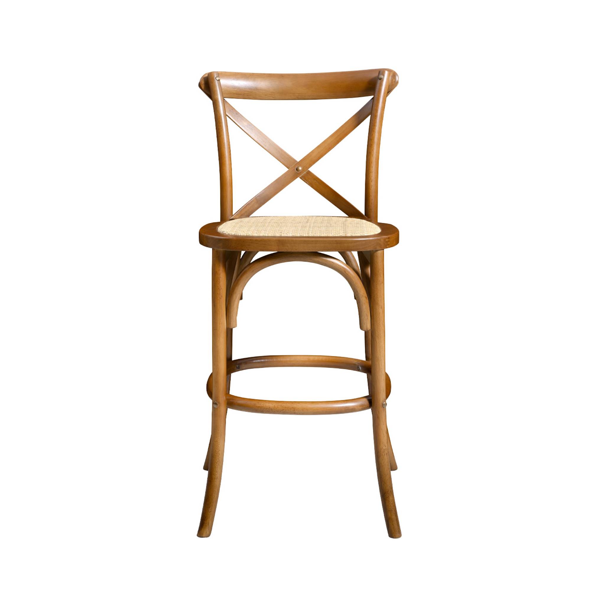 Lot de 2 tabourets de bar bistrot vintage en bois d'hévéa effet noyer avec repose-pieds