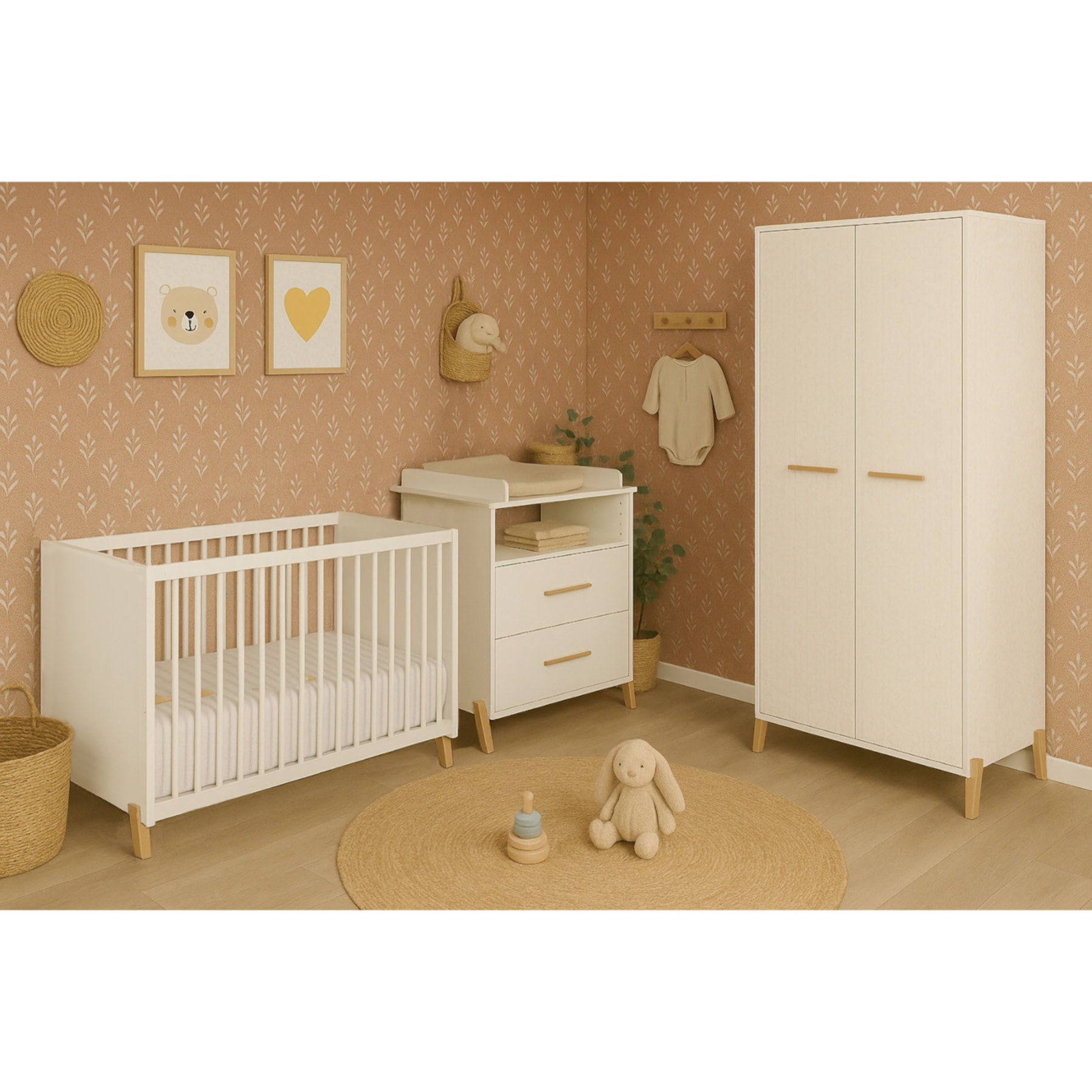 Commode à langer sur pieds en bois blanc