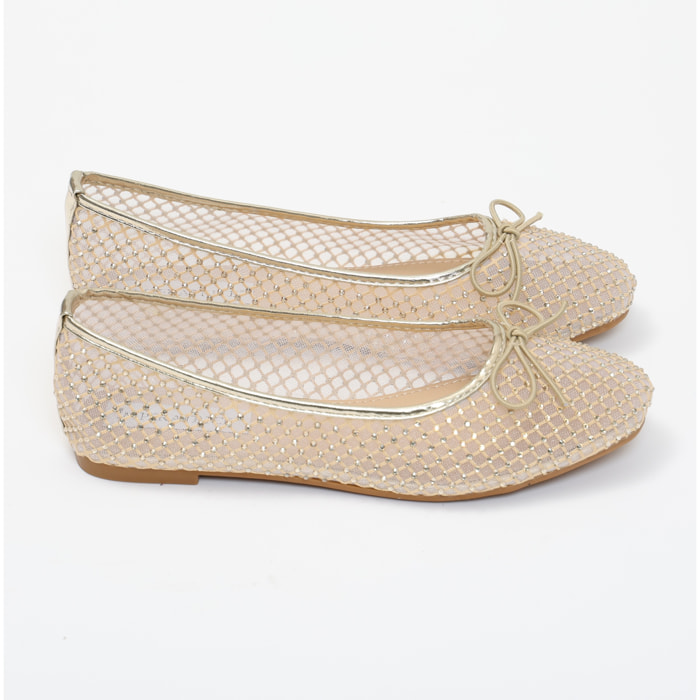 Ballerine in simil pelle traforate con strass