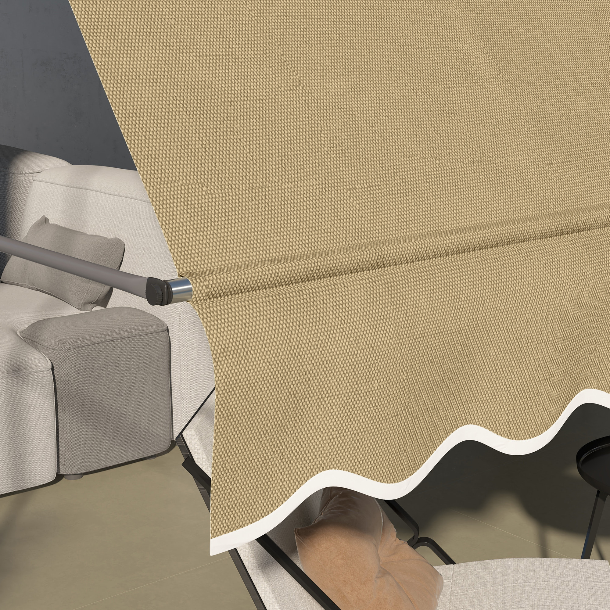 Toldo Manual Retráctil 3x1,2 m Toldo Exterior Terraza Enrollable Altura Ajustable con Manivela 210-300 cm Sin Taladro Protección UV30+ para Balcón Jardín Beige