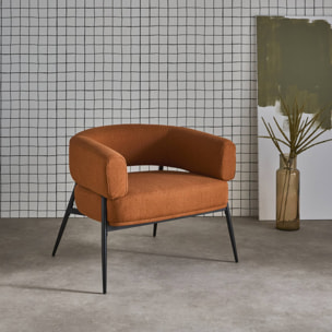 Fauteuil tissu terracotta dossier incurvé piétement métal L 81.5 x P 72.5 x H 69 cm - Cristo