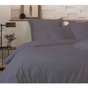 Parure Housse De Couette 3pcs 100 % percale Coton 80fils Uni Gris