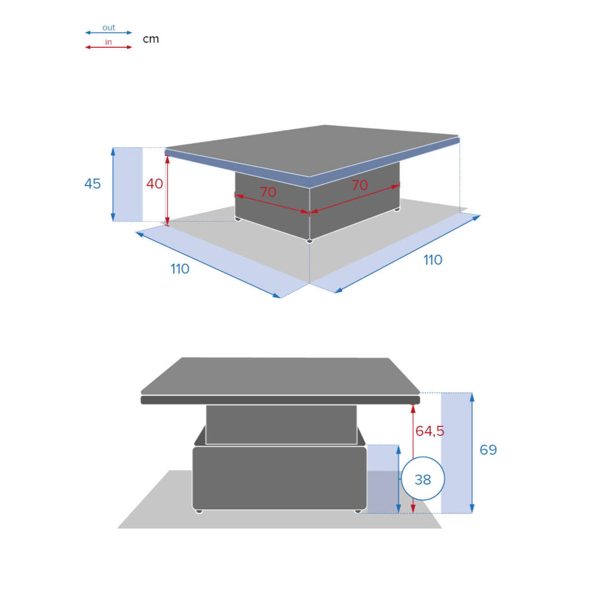 Table basse rectangulaire relevable Mooréa Savana