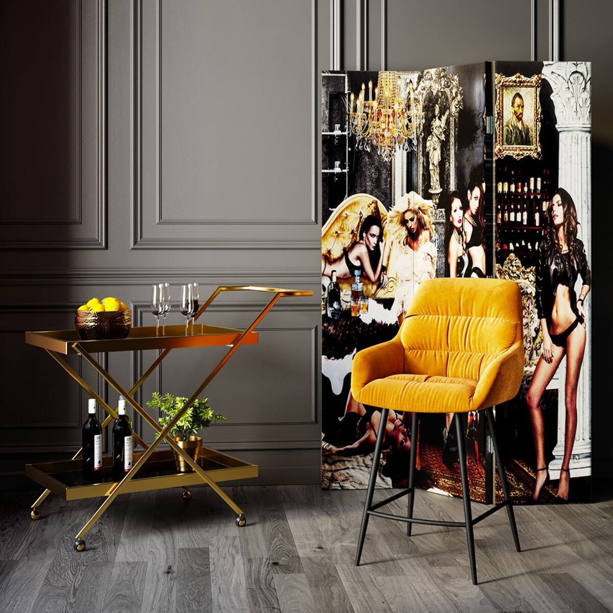 Tabouret de bar Bristol velours jaune Kare Design