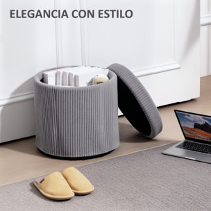 Puff Almacenaje Baúl de Almacenaje Redondo Tapizado en Pana Asiento Acolchado Tapa Extraíble para Pasillo Dormitorio Salón Ø40x41 cm Gris Claro