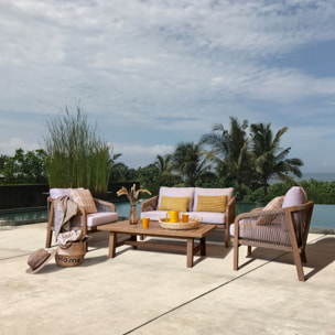 Salon de jardin en bois d'acacia et coussins beige 4 places SAONA