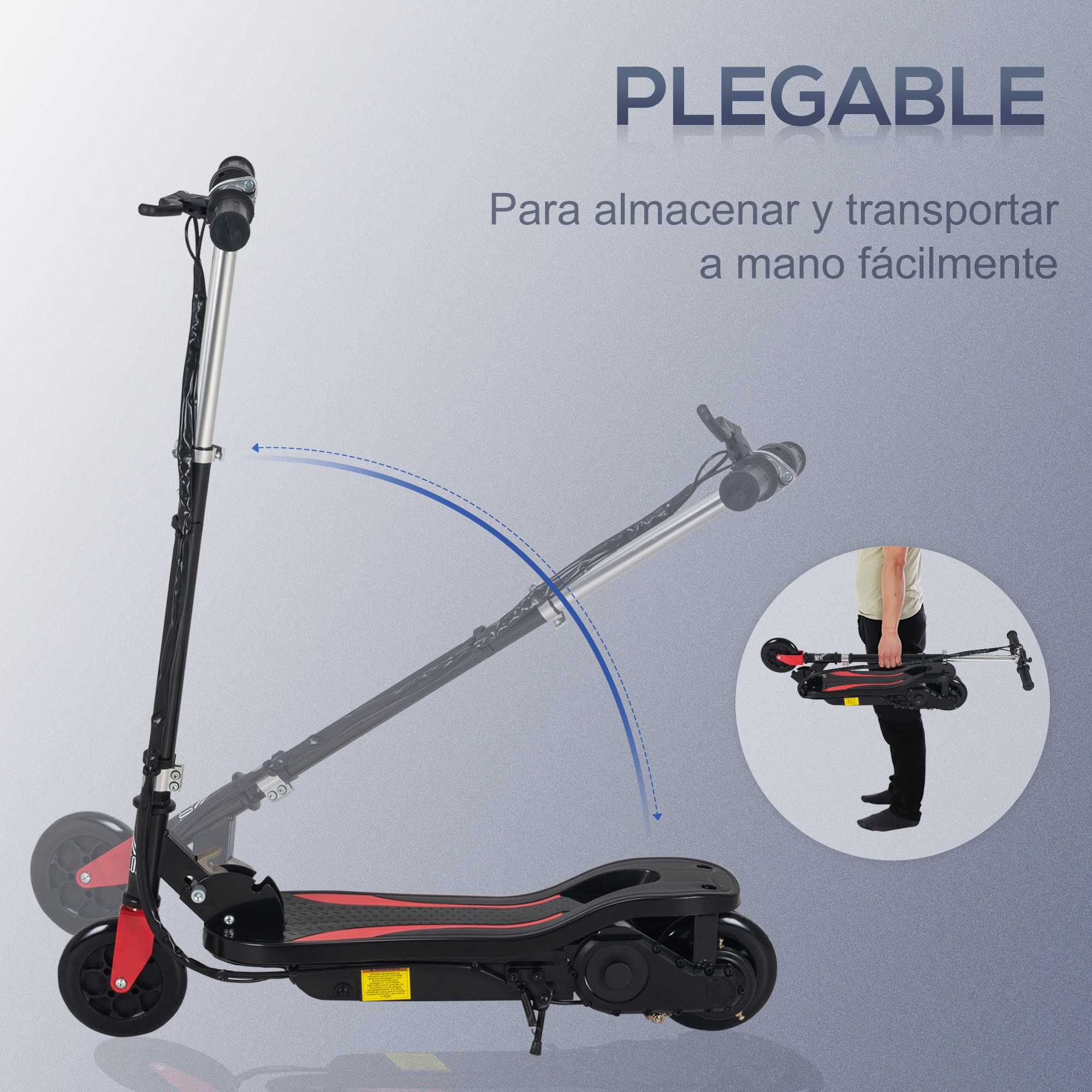 Patinete Eléctrico Plegable Metal 75x36x82-93 cm Negro