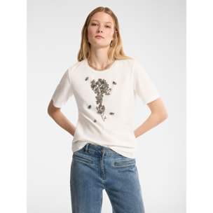 Elena Mirò - T-shirt con ricamo floreale - Bianco