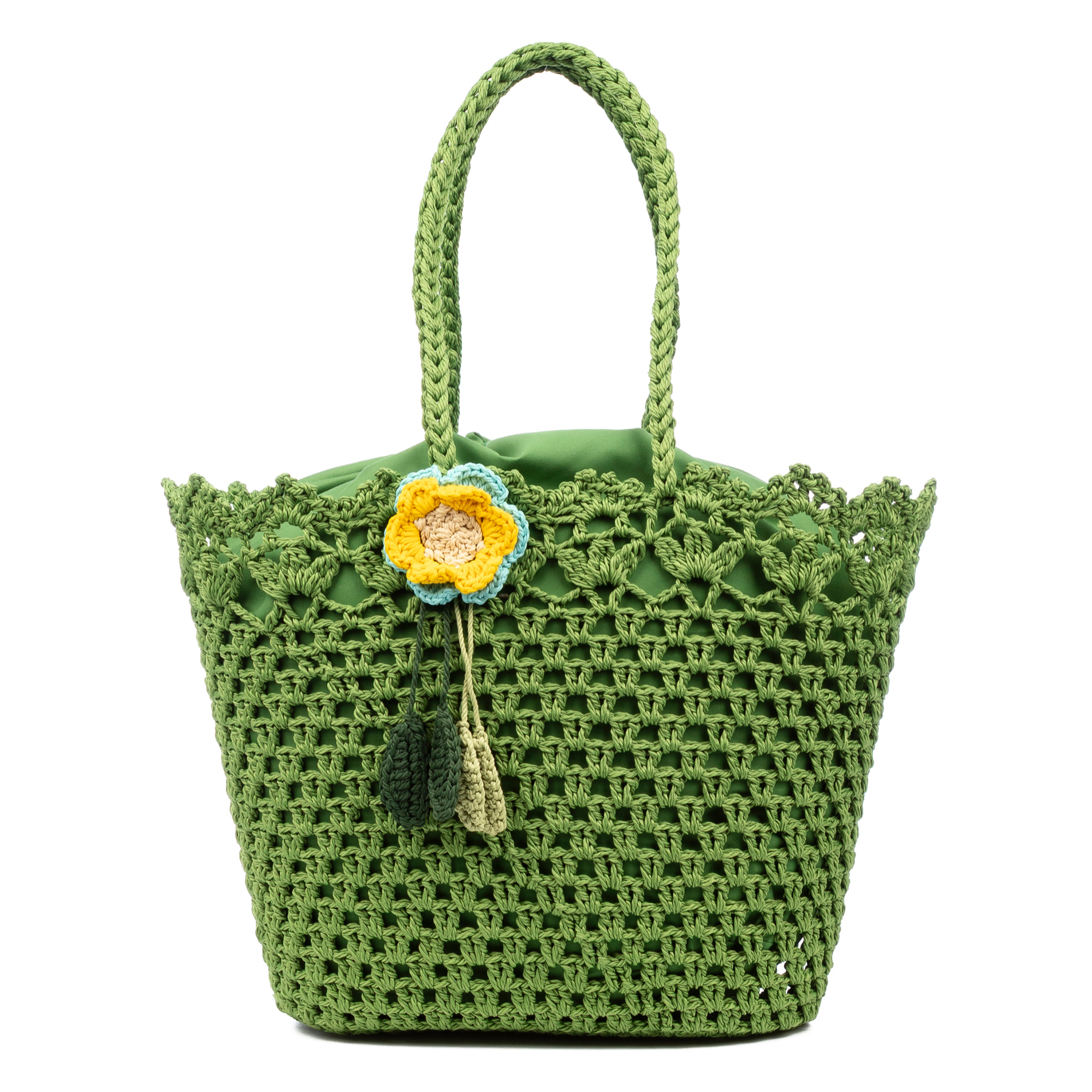Zeccone borsa a spalla donna. Realizzata in cotone, con frangia decorativa.