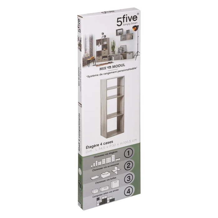 Étagère colonne 4 cases Effet chêne gris Mix N' Modul