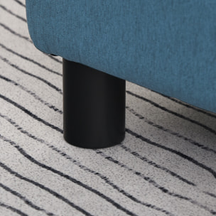 Reposapiés de Salón Taburete Bajo Tapizado en Lino Otomana Rectangular con Estructura de Madera para Sala de Estar Dormitorio Azul Oscuro