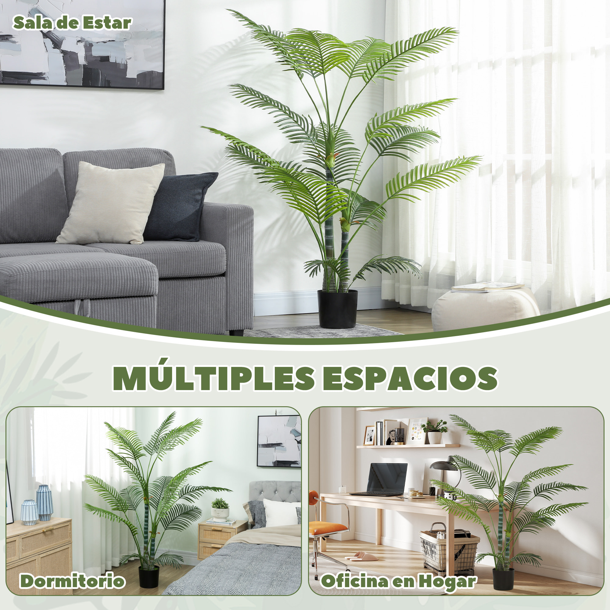 Planta Artificial Decorativa 170 cm Palmera Artificial con Maceta y Hojas para Interior Hogar Salón Oficina Verde