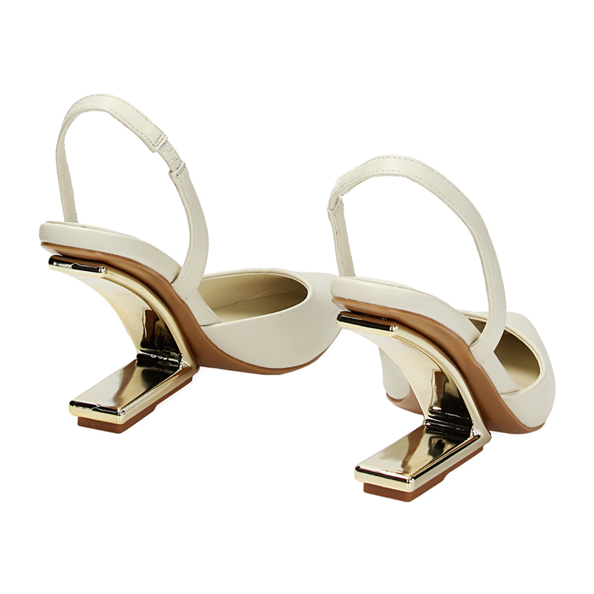 Décolleté slingback panna, con zeppa 9,5 cm