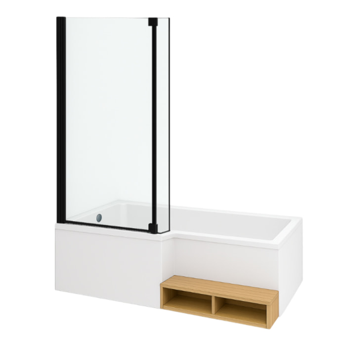 Baignoire antidérapante bain douche Neo blanc mat + pare bain noir mat + tablier