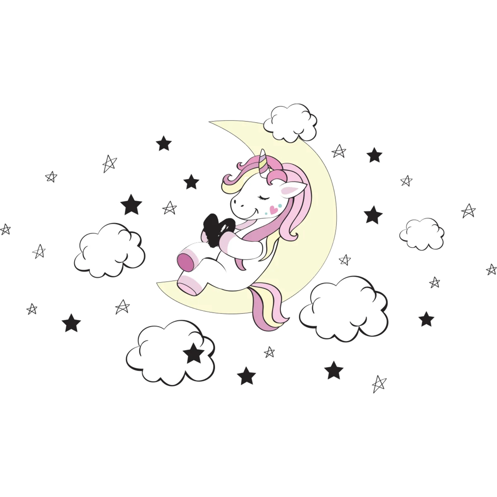 Sticker mural - Ambiance Sticker - LICORNE AMI DE LA LUNE ET DES ÉTOILES - 135x90cm