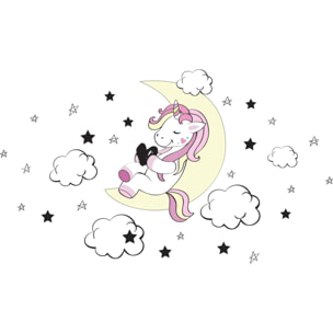 Sticker mural - Ambiance Sticker - LICORNE AMI DE LA LUNE ET DES ÉTOILES - 135x90cm